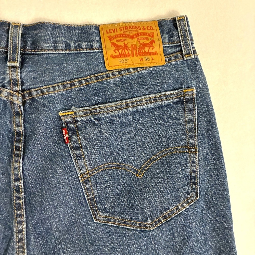 Levis 505 Shorts Jorts Mens Size 36 Denim Streetwear Hip Hop Skater Baggy - Picture 4 of 10